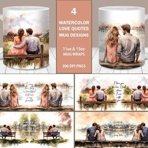 Love Quotes Mug Wrap Bundel #2, 11oz en 15oz Mok Sjabloon, Instant Digitale Download, Mok Sublimatie PNG, Valentine Love Mug Design