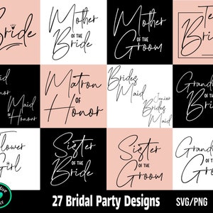 Bridal Party SVG Bundle, Bride SVG, Wedding Party svg Bridesmaid svg, Wedding svg, Engagement Party svg