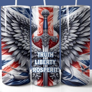 Truth Liberty Prosperity UK Patriotic Tumbler Wrap, 20oz Skinny Tumbler Sublimation PNG, Straight and Tapered Wrap, UK Flag Tumbler Design