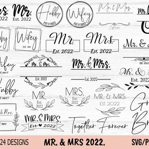 Paquete SVG de Sr. y Sra. 2022, monograma de Sr. y Sra., camisa de pareja svg, matrimonio svg, boda svg