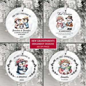 Adorno navideño para abuelos, paquete PNG, adorno de muñeco de nieve de pingüino, sublimación PNG, regalo para abuelos, adorno navideño familiar