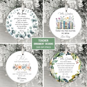 Bundle d'ornement d'appréciation de professeur PNG, cadeau souvenir personnalisé de professeur d'école, citation inspirante de professeur, ornement de nom de professeur