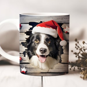 3D Weihnachten Border Collie Becher Wrap, 11 Unzen und 15 Unzen Becher Vorlagen, sofortiger digitaler Download, Hund Kaffeetasse Design, Weihnachtsbecher Design