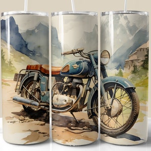 Tumbler Wrap retrò vintage per motociclette, 20 oz Skinny Tumbler Sublimation PNG, Tumbler Wrap dritto e conico, download digitale istantaneo