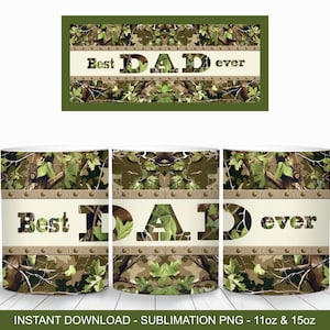 Papa Jagd Camo Mug Wrap PNG, 11oz und 15oz Mug Wrap Vorlage, Militär tarnen Waldblätter Becher Design, Vater Geschenk