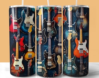 Electric Guitar Pattern Tumbler Wrap, 20 oz Skinny Tumbler Sublimation PNG, Straight and Tapered Tumbler Wrap, Instant Digital Download