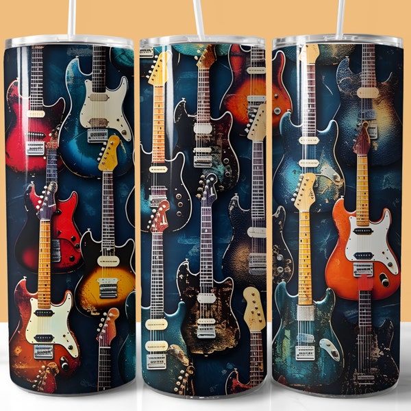 Electric Guitar Pattern Tumbler Wrap, 20 oz Skinny Tumbler Sublimation PNG, Straight and Tapered Tumbler Wrap, Instant Digital Download