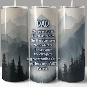 Emballage de gobelet citation poème papa, 20 oz gobelet skinny sublimation PNG, cadeau fête des pères, montagne Nature paysage papa gobelet, hommage au père