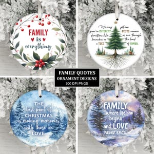 Bundle d'ornement de citation de famille PNG, sublimation d'ornement de vacances de Noël rond PNG, téléchargement immédiat