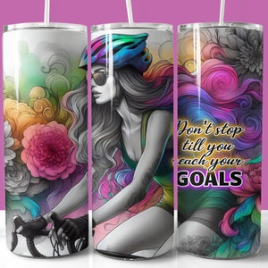 Radfahren Motivational Affirmation Tumbler Wrap, 20 Unze Skinny Tumbler Sublimation PNG, Frau Radfahrer Tumbler Design, Fahrrad Mädchen Tumbler