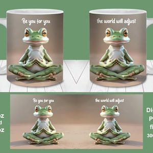 Emballage de tasse 3D Grenouille Be You, modèle d'emballage de tasse de 11 oz et 15 oz, téléchargement numérique instantané, sublimation de tasse PNG, conception de tasse à café grenouille