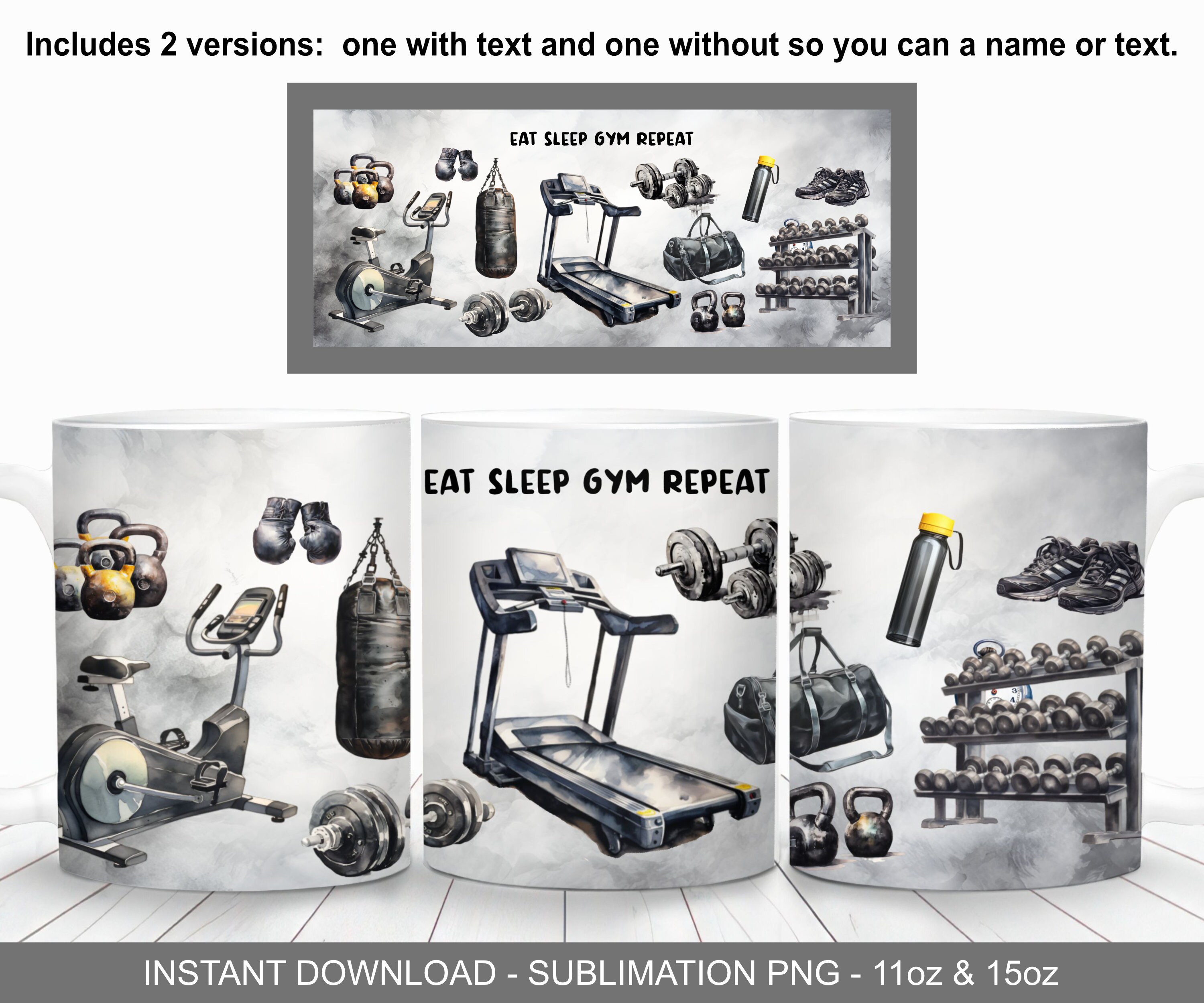 Black Gym Workout Quote Mug Wrap, 11oz and 15oz Mug Template, Instant Digital Download, Mug Sublimation PNG, Black Gym Mug Wrap