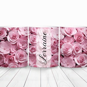 Roses roses ajouter un nom d'emballage de tasse, modèle de tasse de 11 oz et 15 oz, téléchargement numérique instantané, sublimation de tasse PNG, emballage de tasse personnalisé de la Saint-Valentin