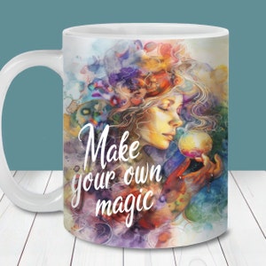 Machen Sie Ihre eigene magische tägliche Affirmations-Tassenverpackung, 11-Unzen- und 15-Unzen-Tassenvorlage PNG, digitaler Download, inspirierendes Zitat-Kaffeetassen-Design