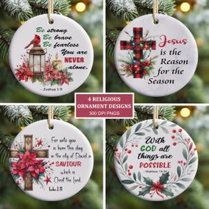 Christliches Weihnachtsschmuck-Bundle PNG, Religiöses Ornament Sublimation PNG, Inspirierende Bibel Zitate Schrift Ornament