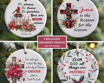 Christian Christmas Ornament Bundle PNG, Religious Ornament Sublimation PNG, Bible Verse Scripture Ornament, Instant Digital Download