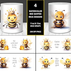 Pacchetto di involucri per tazze con citazioni di api, modello di involucri per tazze da 11 e 15 once PNG, download digitale istantaneo, sublimazione di tazze PNG, design di tazze con api