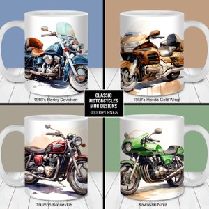 Pacchetto avvolgente tazza per motociclette classiche, modello tazza da 11 once e 15 once, download digitale istantaneo, PNG sublimazione tazza, tazza da caffè moto