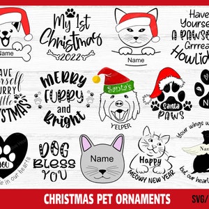 Paquete SVG de adornos navideños para mascotas, SVG de Navidad, Adorno monograma para mascotas svg, Perros svg de Navidad, Gatos svg de Navidad