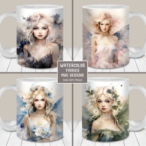 Lot d'emballages de tasse aquarelle fées magiques, modèle de tasse 11 oz et 15 oz, téléchargement numérique instantané, sublimation de tasse PNG, tasse de fée fantastique