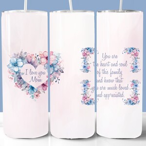 Ik hou van je moeder Tumbler Wrap, 20oz Skinny Tumbler Sublimatie PNG, Rechte en Taps toelopende Tumbler Wraps, Moederdag Cadeau, Mom Tumbler Design