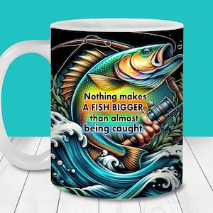 Grappige visserij offerte mok wrap PNG, 11oz en 15oz mok sjabloon, instant digitale download, mok sublimatie PNG, visserij koffiemok ontwerp