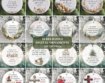 Christian Christmas Ornament Bundle PNG, Religious Bible Scripture Quote Ornament Sublimation PNG, Instant Digital Download