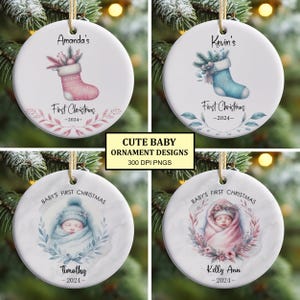 Baby First Christmas 2024 Ornament PNG Bundle, Newborn Baby Ornament Sublimation PNG, Personalized Baby Ornament, New Mom Gift