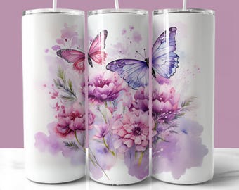 Butterfly Floral 20oz Tumbler Wrap, Pink Purple Design (Digital Download)
