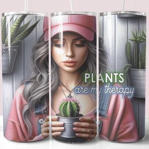 Las plantas son mi envoltura de vaso de terapia, PNG de sublimación de vaso delgado de 20 oz, Diseño de vaso para amantes de las plantas de jardinero