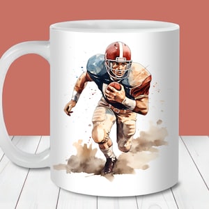 Envoltório de caneca de jogador de futebol em aquarela retrô, modelo de caneca de 11 onças e 15 onças, download digital instantâneo, sublimação de caneca PNG, caneca de café de futebol