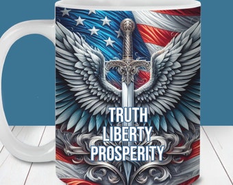 Truth Liberty Prosperity USA Flag Mug Wrap, 11oz and 15oz Mug Template, Sublimation PNG, 4th of July Patriotic Mug Design, Instant Download