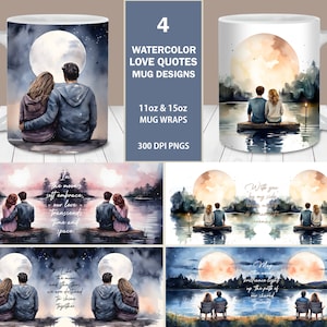 Love Quotes mok wrap bundel, 11oz en 15oz mok sjabloon, instant digitale download, mok sublimatie png, valentijn liefde mok ontwerp