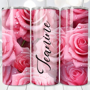 Roze rozen toevoegen naam Tumbler Wrap, 20oz Skinny Tumbler PNG, Rechte en taps toelopende Tumbler Wrap, Instant Download, Valentine Tumbler Wrap