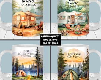 Camping Quotes Mug Wrap Bundle, 11oz and 15oz Mug Template, Instant Download, Nature Lover Mug Designs, Camping Coffee Mug