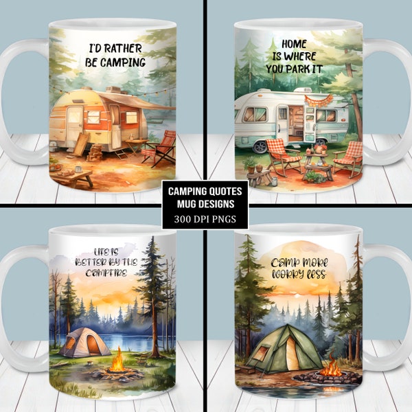 Camping Quotes Mug Wrap Bundle, 11oz and 15oz Mug Template, Instant Download, Nature Lover Mug Designs, Camping Coffee Mug