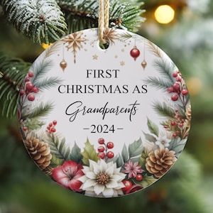 Premier Noël comme ornement de grands-parents PNG, ornement de guirlande de Noël PNG, cadeau de grands-parents, ornement de famille de Noël