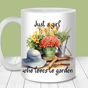 Sólo una chica a la que le encanta cuidar el jardín Mug Wrap, Plantilla de taza de 11oz y 15oz, Descarga instantánea, Sublimación de taza PNG, Regalo de cumpleaños