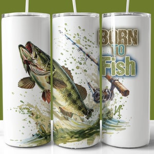 Nacido para pescar Diseño de sublimación de vaso flaco de 20 oz, Descarga digital PNG, Diseño de vaso de pesca, Regalo del Día del Padre