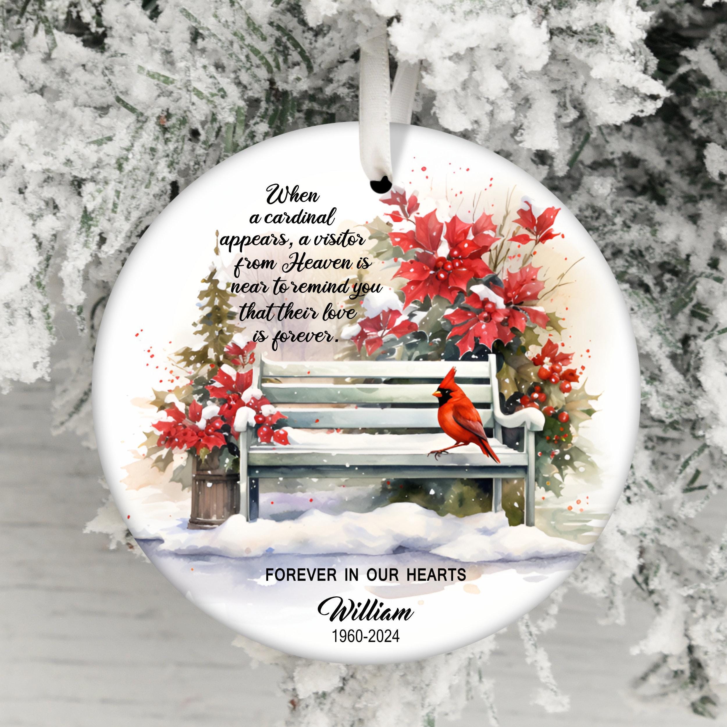 Red Cardinal Memorial Ornament, Personalized In Memory Ceramic Ornament, Memory Gift for Dad and/or Mom