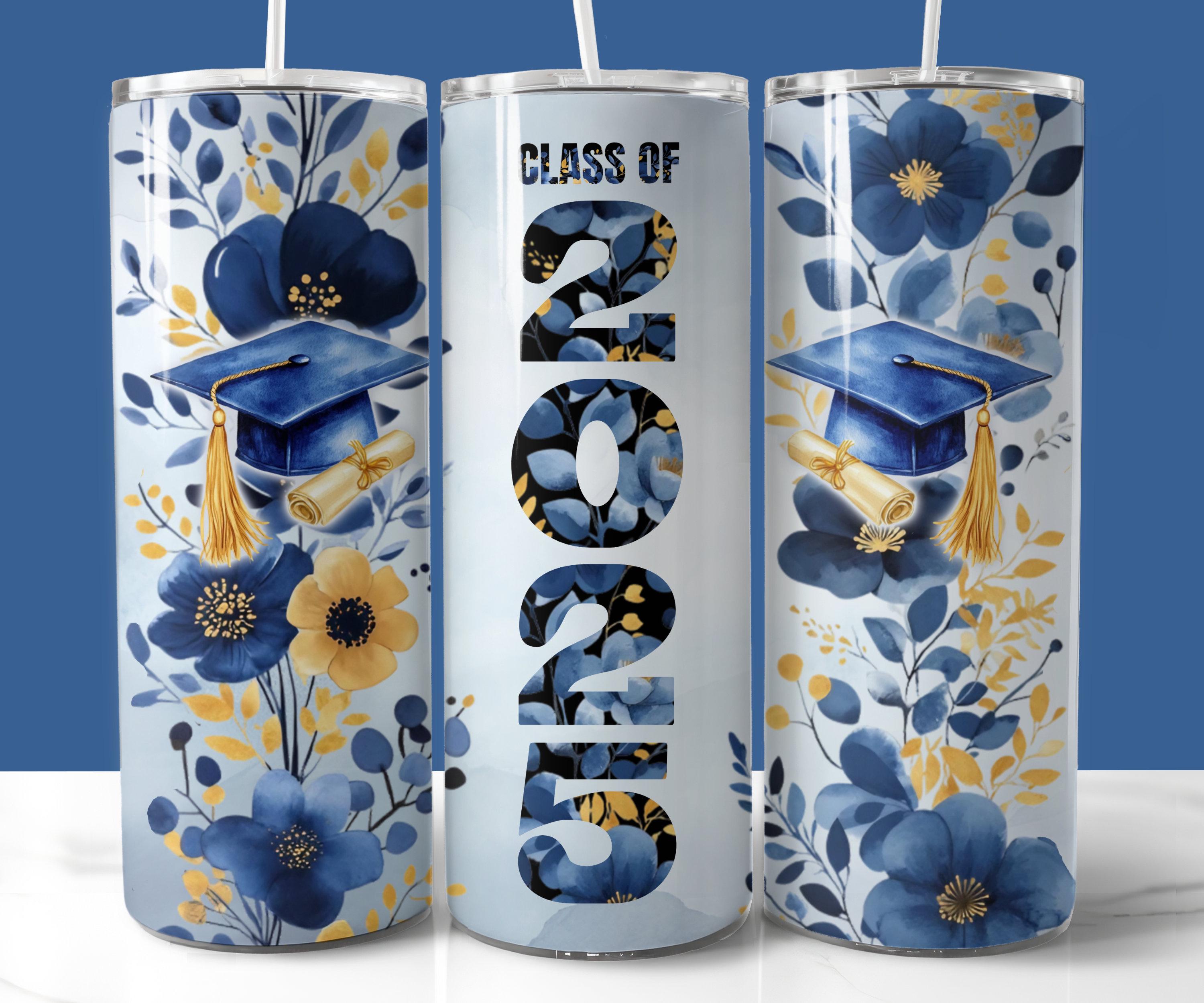 Blue Gold Class of 2025 Graduation Tumbler Wrap, 20oz Skinny Tumbler PNG, Straight and Tapered Wrap, Instant Download, Graduation Gift