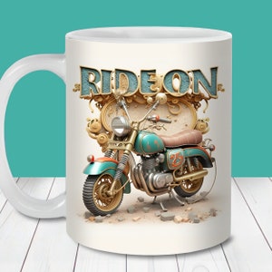 Involucro per tazza per moto vintage, modello per avvolgimento tazza da 11 oz e 15 oz PNG, download digitale istantaneo, PNG per sublimazione della tazza, tazza da caffè per moto