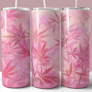 Rosa Cannabis Marihuana Tumbler Wrap, 20 Unzen Skinny Tumbler Sublimation PNG, Unkrautblatt Tumbler, sofortiger digitaler Download, Geschenk für Sie