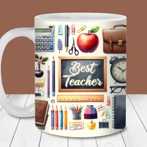 Beste leraar naam toevoegen mokomslag png, sjabloon voor mok van 11 en 15 oz, moksublimatie png, gepersonaliseerde leraar cadeau
