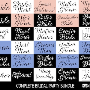 Ensemble complet fête de la mariée SVG, SVG de la mariée, svg de fête de mariage, svg de demoiselle d'honneur