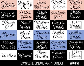 Volledige bruidsfeest SVG-bundel, bruid SVG, bruiloftsfeest SVG, bruidsmeisje SVG
