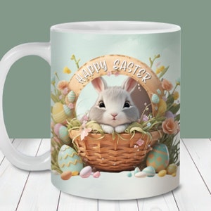 3D niedlichen Osterkaninchen Becherverpackung, 11 Unzen und 15 Unzen Bechervorlage, Becher Sublimation PNG, Frohe Ostern Becher, Osterhasenkaffeetasse