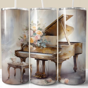 Shabby Chic Grand Piano Becher Wrap, 20 oz Skinny Becher Sublimation PNG, gerade und konisch Becher Wrap, sofortiger digitaler Download