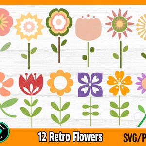 Retro Flowers SVG Bundle, Boho Flowers SVG, Wildflowers svg, Groovy Hippie Flowers svg