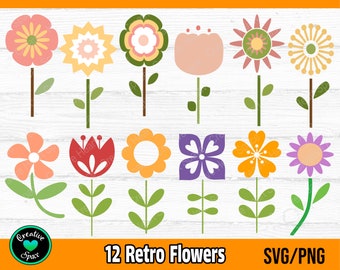 Retro Flowers SVG Bundle, Boho Flowers SVG, Wildflowers svg, Groovy Hippie Flowers svg